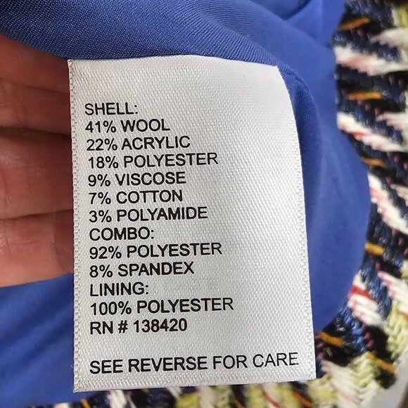 Etcetera Blue Multicolor Tweed Herringbone Single Breasted Blazer Size 4 - Picture 11 of 13